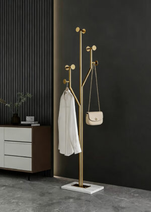 Heavy Duty Coat Rack Tree-shaped Metal Freestanding Coat Tree with Sturdy Marble Base Corner Coat Rack for Bedroom Entryway Hallway 14.96 x 10.24 x 68.9 Inches (Gold)