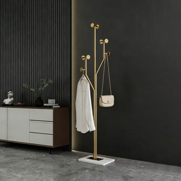Heavy Duty Coat Rack Tree-shaped Metal Freestanding Coat Tree with Sturdy Marble Base Corner Coat Rack for Bedroom Entryway Hallway 14.96 x 10.24 x 68.9 Inches (Gold)