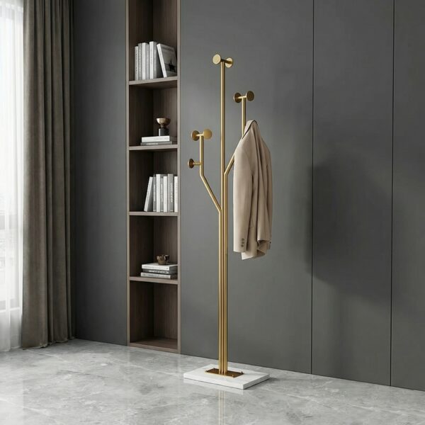 Heavy Duty Coat Rack Tree-shaped Metal Freestanding Coat Tree with Sturdy Marble Base Corner Coat Rack for Bedroom Entryway Hallway 14.96 x 10.24 x 68.9 Inches (Gold)
