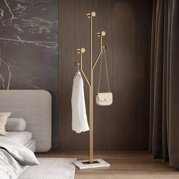 Heavy Duty Coat Rack Tree-shaped Metal Freestanding Coat Tree with Sturdy Marble Base Corner Coat Rack for Bedroom Entryway Hallway 14.96 x 10.24 x 68.9 Inches (Gold)