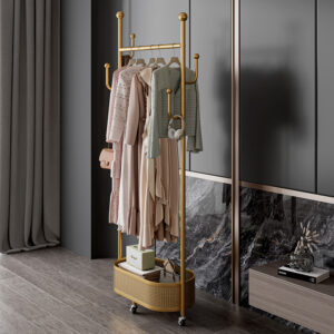 Multifunctional coat rack with storage basket 360° movable rotation｜Bedroom and living room storage artifact｜Hanging clothes/hats/bags/scarves｜Space-saving and stylish home｜Home essential