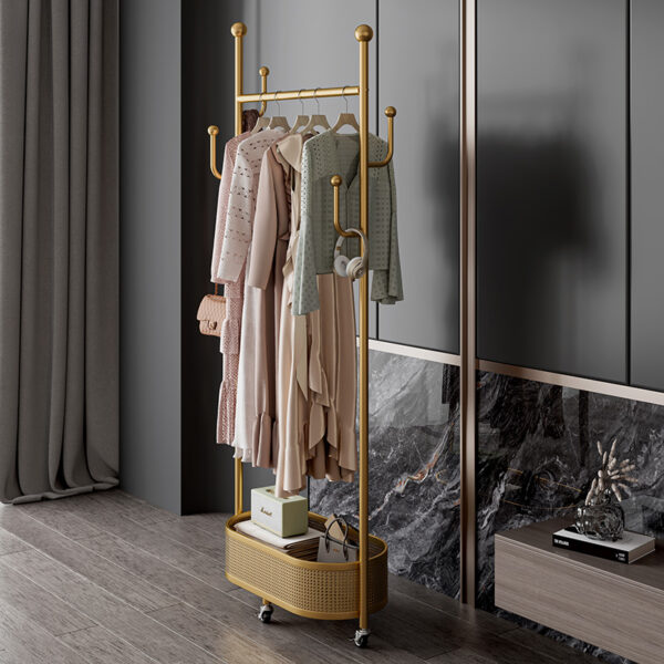 Multifunctional coat rack with storage basket 360° movable rotation｜Bedroom and living room storage artifact｜Hanging clothes/hats/bags/scarves｜Space-saving and stylish home｜Home essential