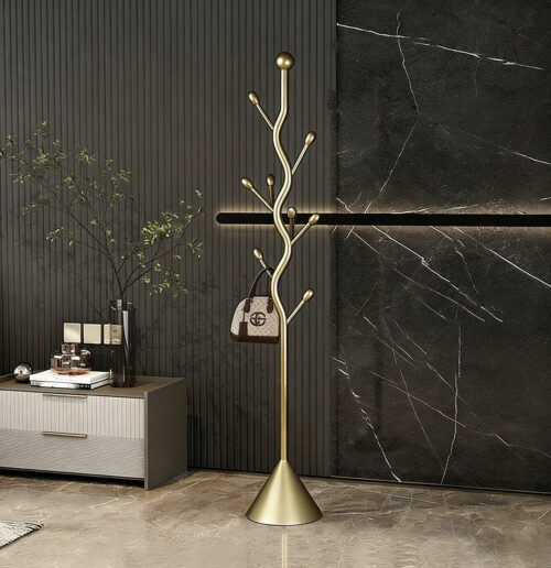 Tree-shaped coat rack stand,Metal coat tree with 8 Hooks and sturdy cast iron base,Heavy Duty coat rack freestanding coat hanger stand for Clothes Hats Scarfs Purses (gold)