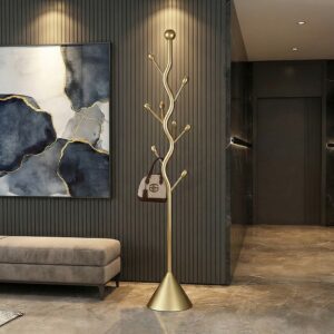 Tree-shaped coat rack stand,Metal coat tree with 8 Hooks and sturdy cast iron base,Heavy Duty coat rack freestanding coat hanger stand for Clothes Hats Scarfs Purses (gold)