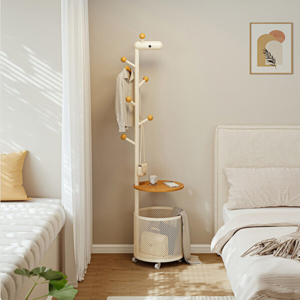 3-in-1 Multi-Functional Nightstand with Coat Rack & Storage Basket – Bedside Table for Bedroom, Entryway, Hallway, Space-Saving Organizer Rack for Clothes, Books, Accessories