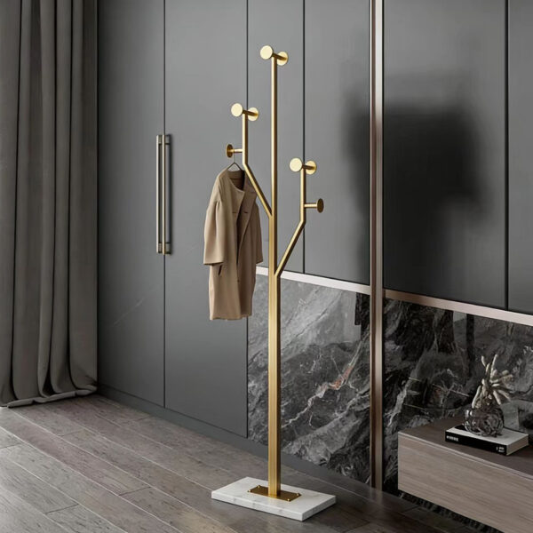 Heavy Duty Coat Rack Tree-shaped Metal Freestanding Coat Tree with Sturdy Marble Base Corner Coat Rack for Bedroom Entryway Hallway 14.96 x 10.24 x 68.9 Inches (Gold)