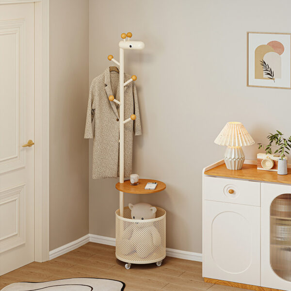3-in-1 Multi-Functional Nightstand with Coat Rack & Storage Basket – Bedside Table for Bedroom, Entryway, Hallway, Space-Saving Organizer Rack for Clothes, Books, Accessories