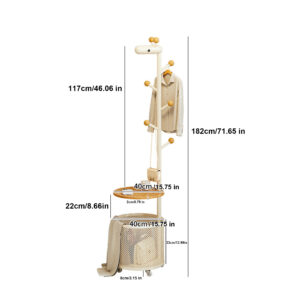 3-in-1 Multi-Functional Nightstand with Coat Rack & Storage Basket – Bedside Table for Bedroom, Entryway, Hallway, Space-Saving Organizer Rack for Clothes, Books, Accessories